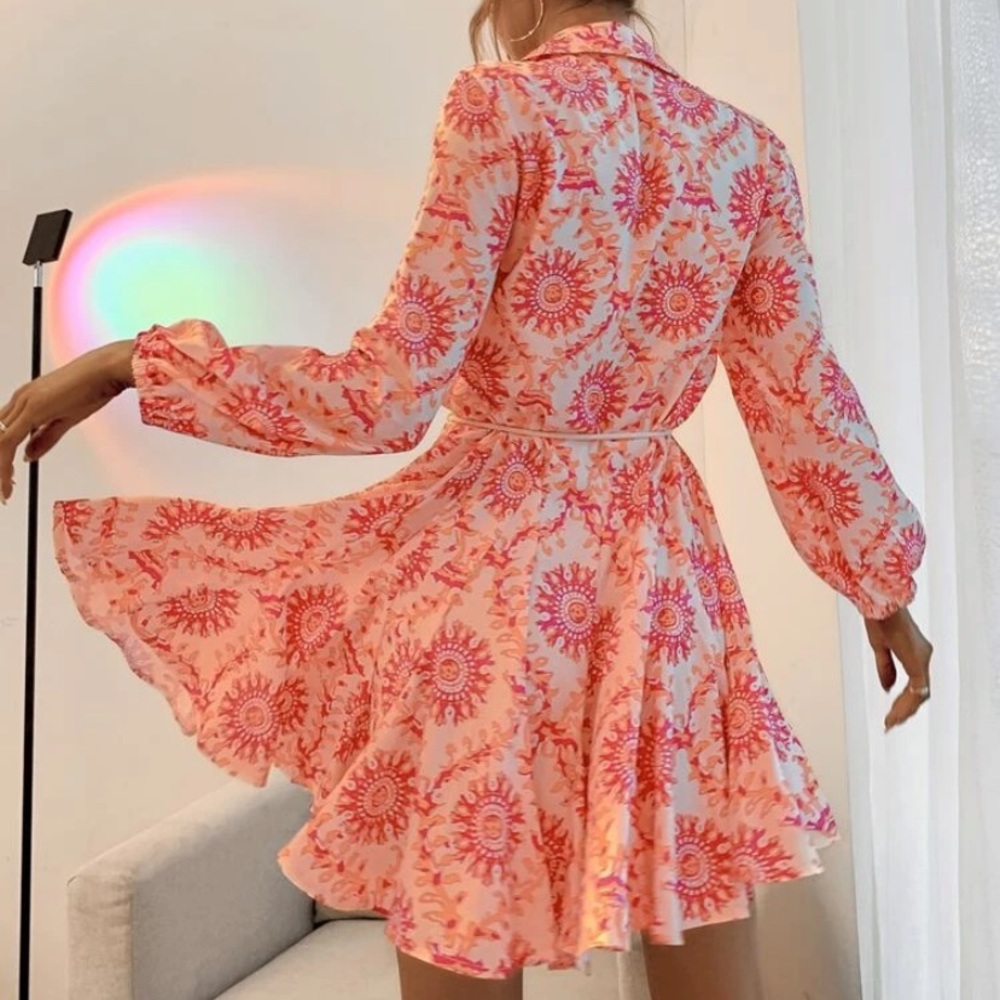 SHEIN Orange and Pink Print Dress